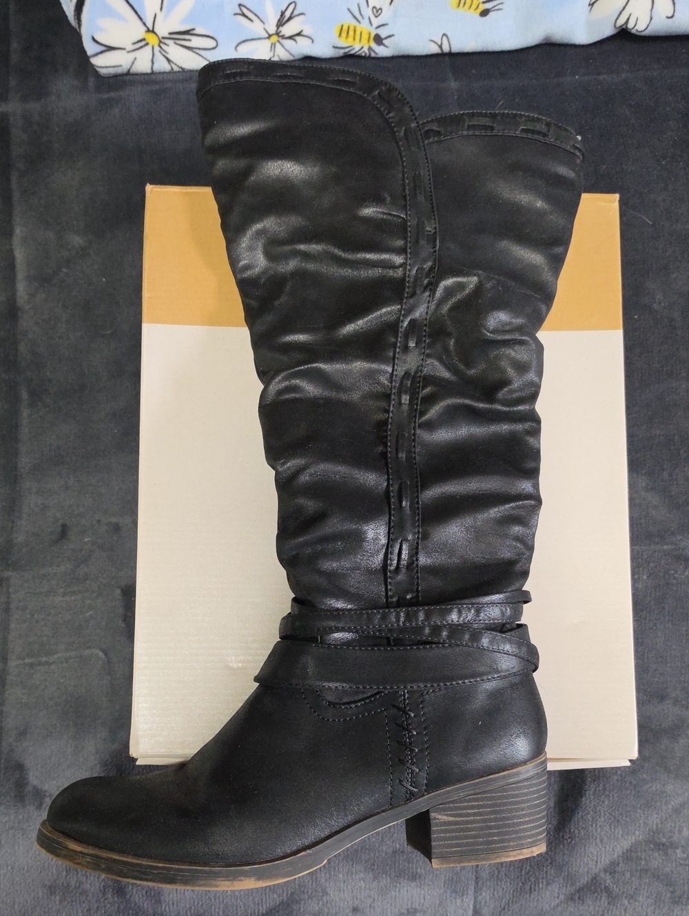 Maurices Black Slouch Mid-Calf Block Heel Boots